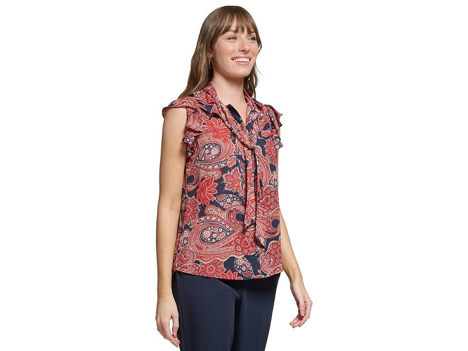 Tommy Hilfiger Sleeveless Blouse with Tie (Midnight Samba) Women's Clothing Product Image