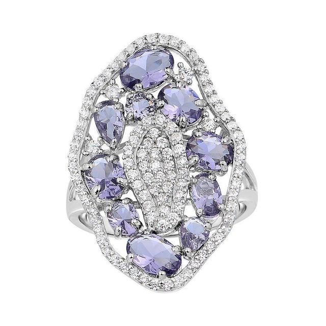 Sterling Silver Cubic Zirconia Cluster Ring, Womens Purple Product Image