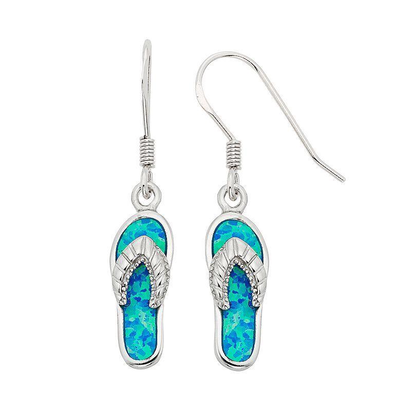 Lab-Created Blue Opal Sterling Silver Flip-Flop Drop Earrings, Womens Product Image