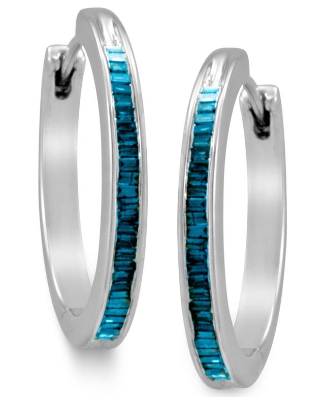 Sterling Silver Earrings, Blue Diamond Baguette Hoop Earrings (1/4 ct. t.w.) Product Image