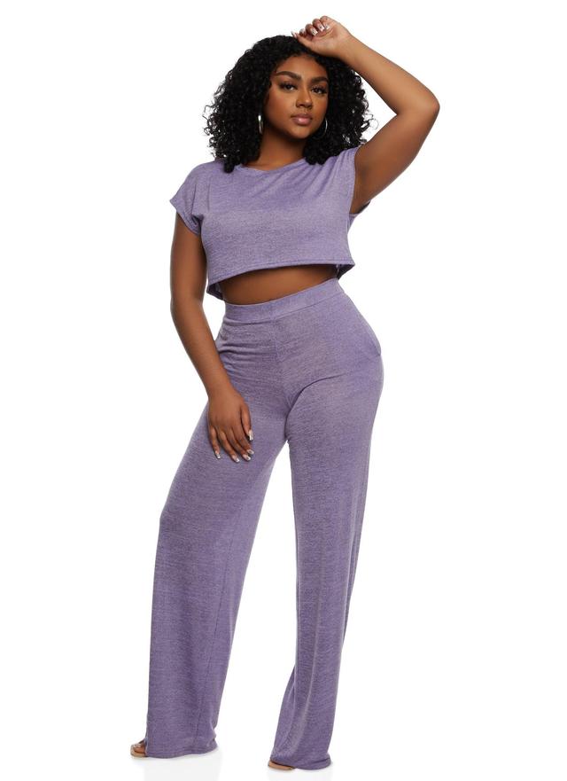 Womens Daisy Solid Brushed Knit High Waisted Wide Leg Pants Product Image