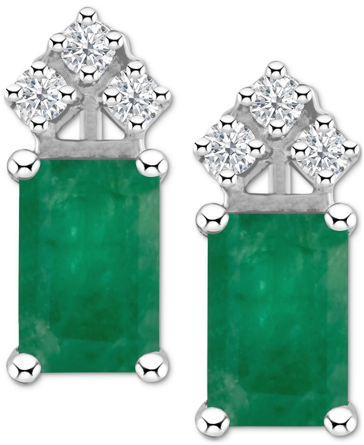 Belk & Co 14K Gold 6X4 Emerald Cut Ruby 1/8 Cttw Diamond Earrings Product Image