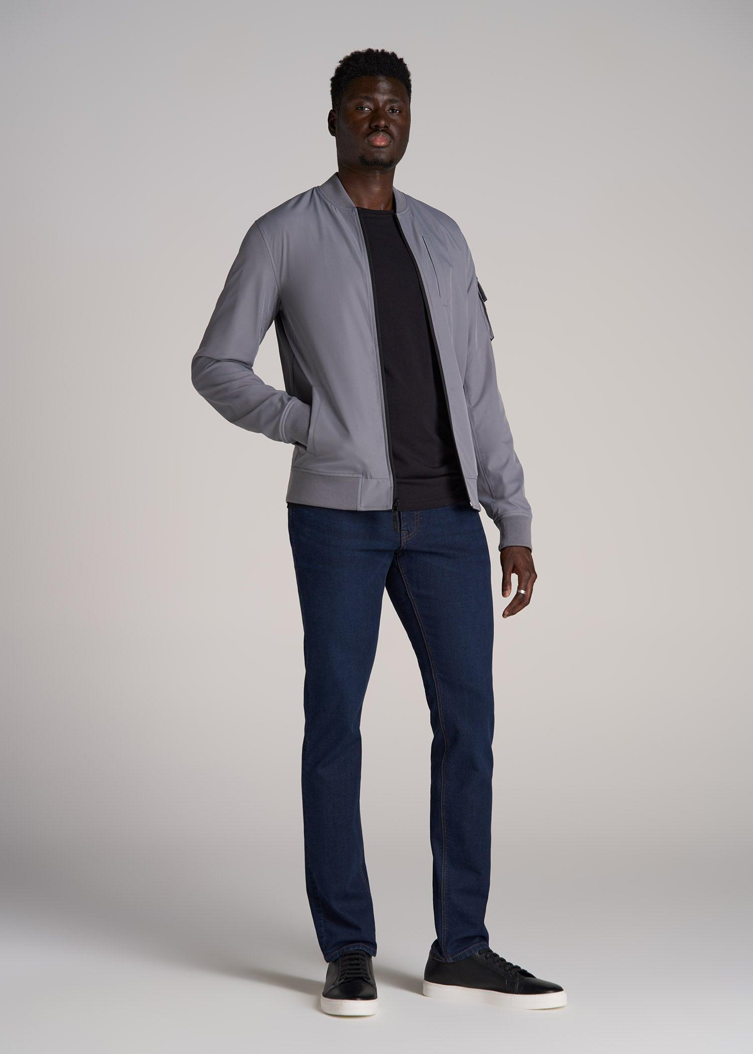 Reversible Men's Tall Bomber Jacket in Fossil Grey and Black Male Product Image