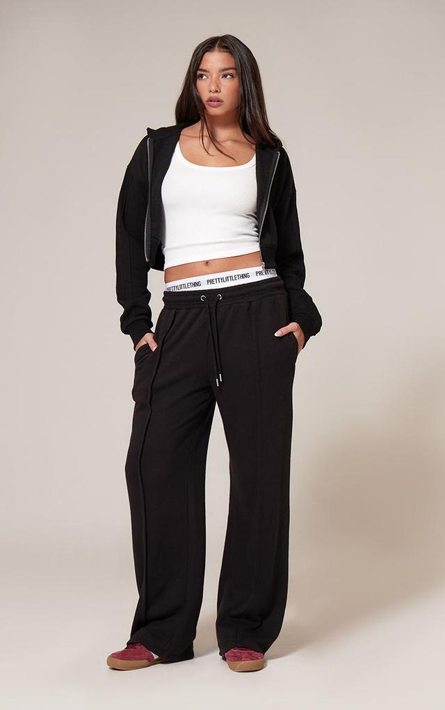 Black Seam Detail Wide Leg Sweatpants Product Image