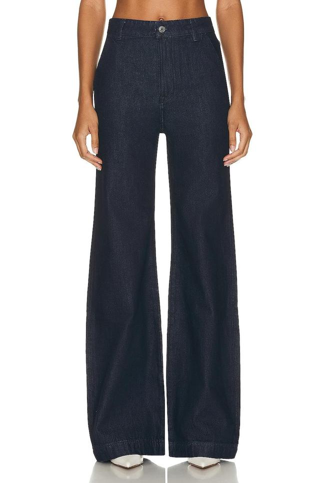 GRLFRND Camille High Rise Flared Trouser in Blue. Size 28, 30, 32. Product Image