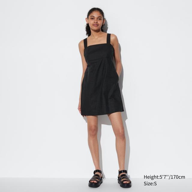 Womens Linen Blend Sleeveless Mini Dress Black 2XS UNIQLO US Product Image