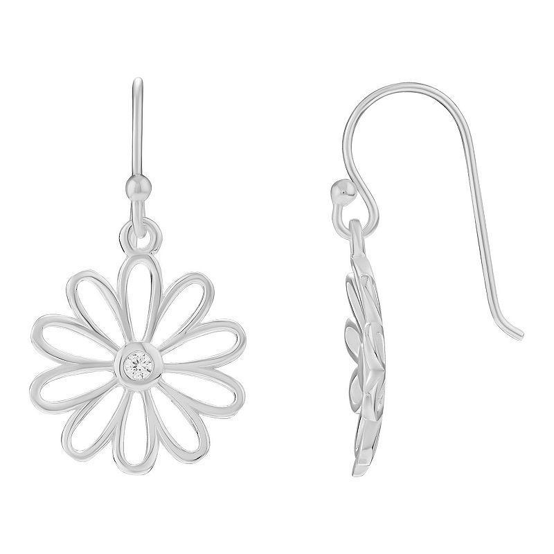 PRIMROSE Sterling Silver Cubic Zirconia Daisy Flower Drop Earrings, Womens Product Image