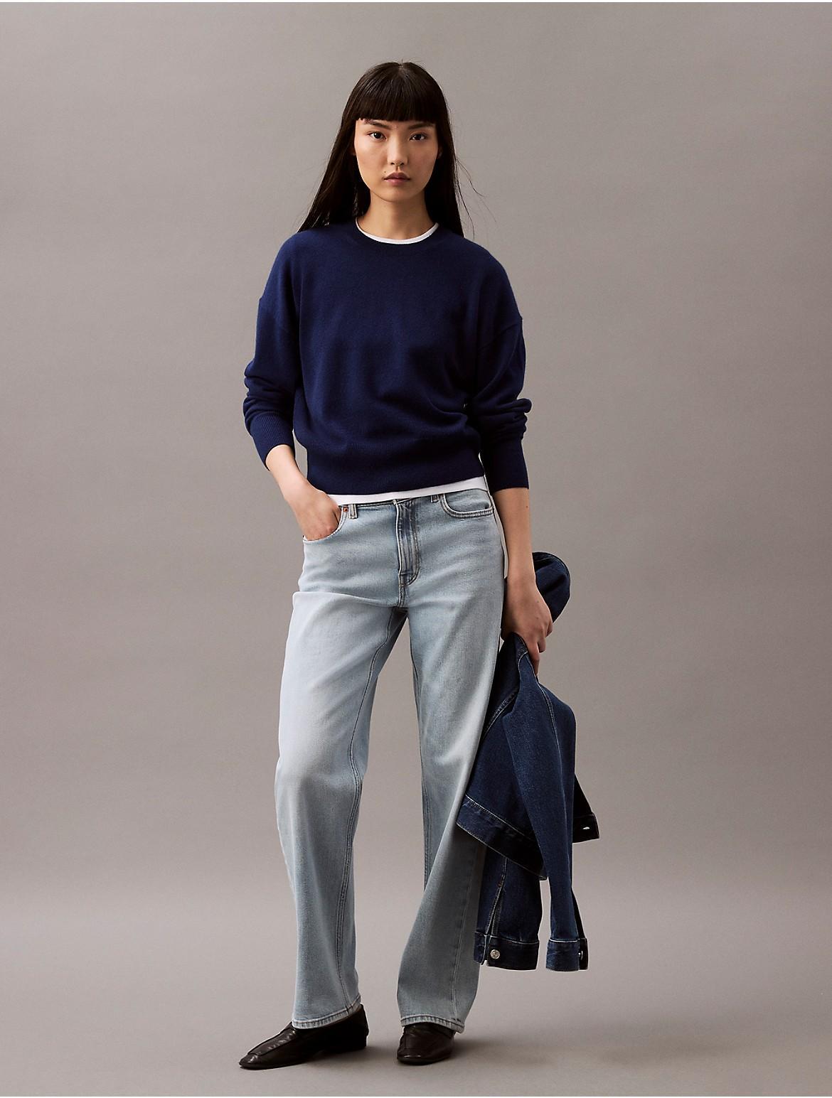 Calvin Klein Womens Cashmere Crewneck Sweater - Blue - XS Product Image