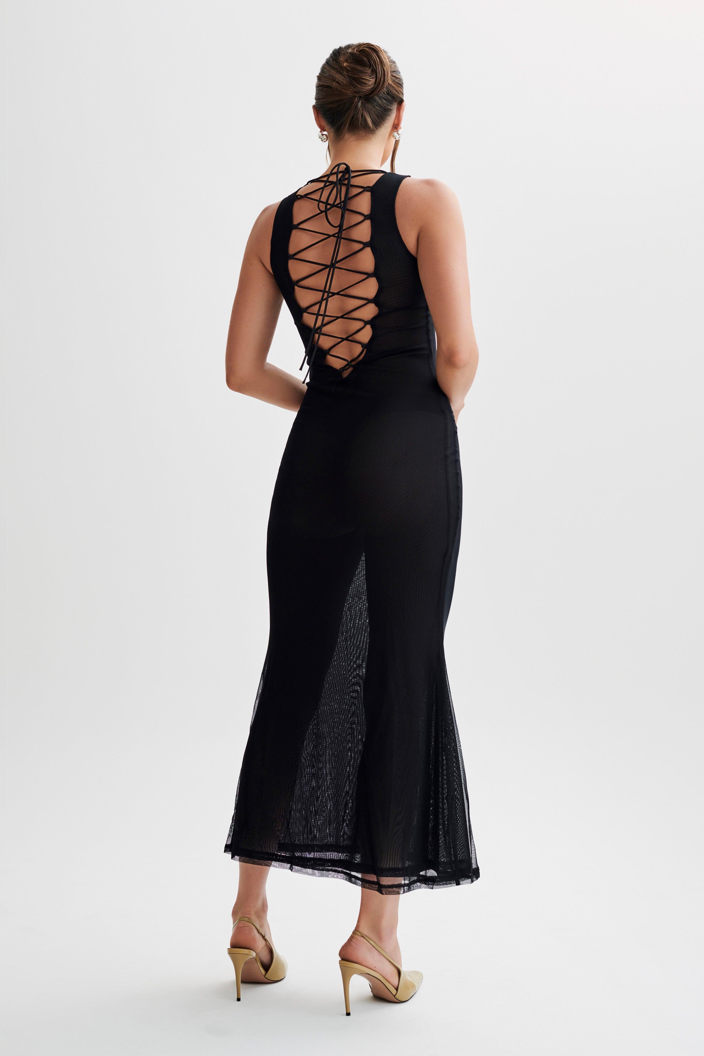 Maeva Embroidered Mesh Maxi Dress - Black Product Image