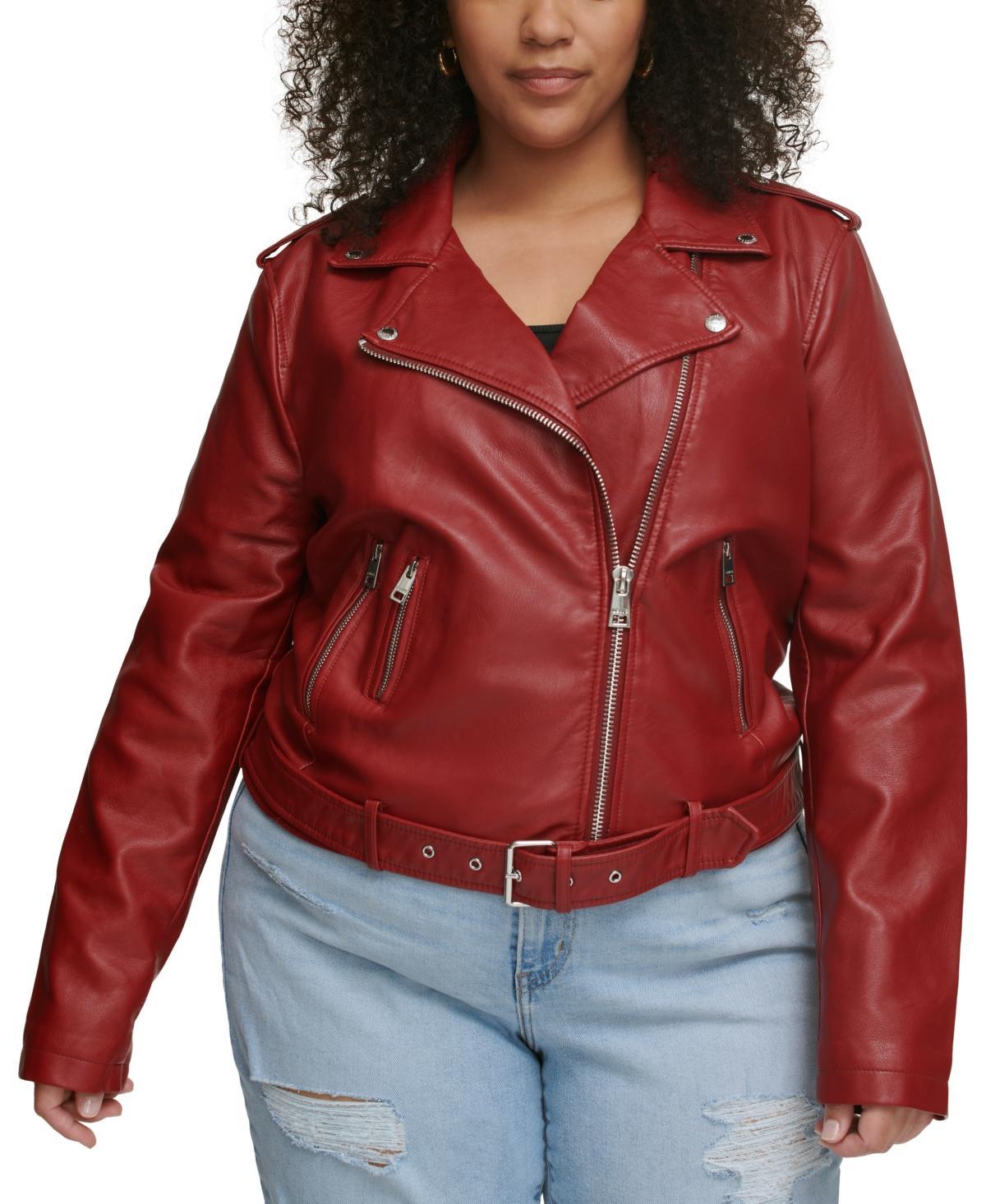 Plus Size Levis Asymmetrical Faux Leather Motorcycle Jacket, Womens Green Product Image