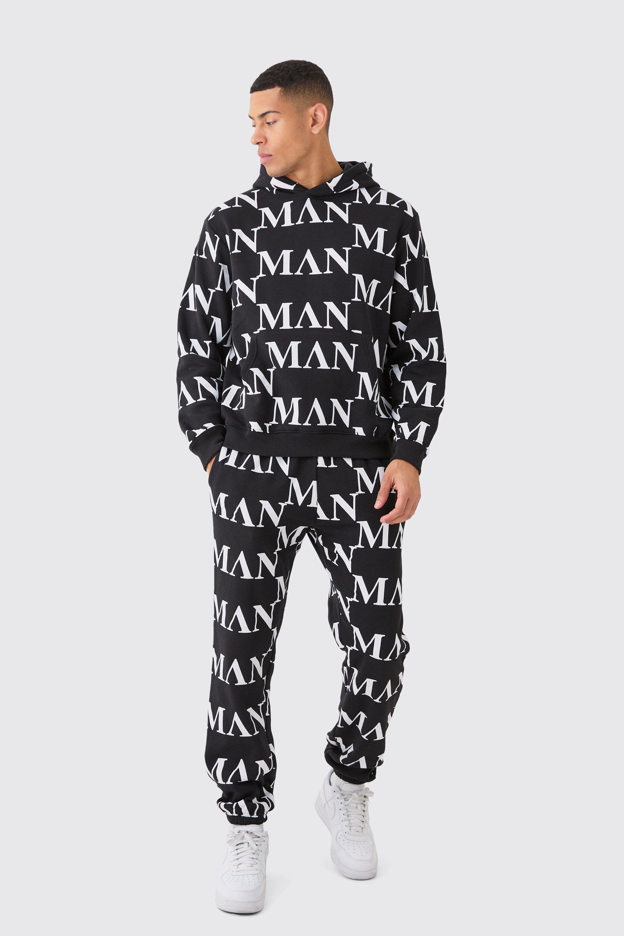 Man Roman All Over Print Hooded Tracksuit | boohooMAN USA Product Image