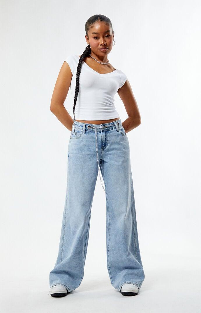 PacSun Womens Light Indigo Grommet Low Rise Baggy Jeans Product Image