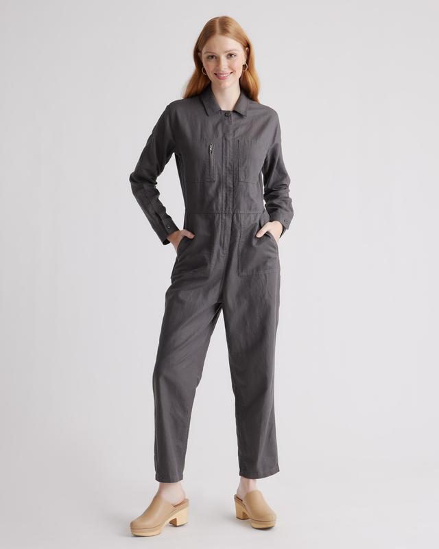 Cotton Linen Twill Long Sleeve Coverall Jumpsuit Product Image