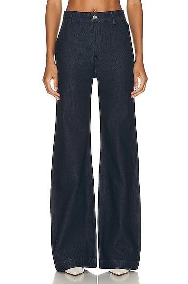 GRLFRND Camille High Rise Flared Trouser in Beverly Hills - Blue. Size 29 (also in 32). Product Image