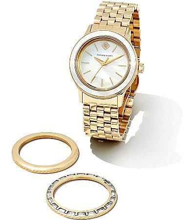 Kendra Scott Womens Alex Three Hand Gold Stainless Steel Bracelet Watch Gift Set Product Image