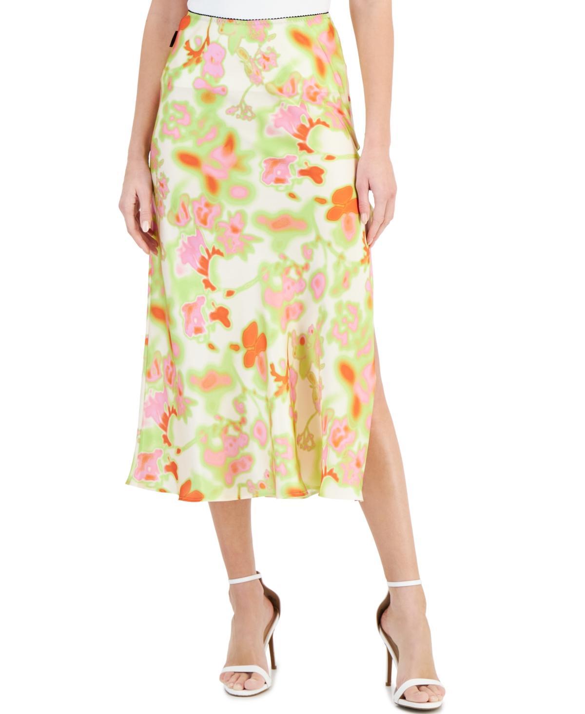 Hugo Womens Floral-Print Side-Slit Side-Zip Midi Skirt Product Image