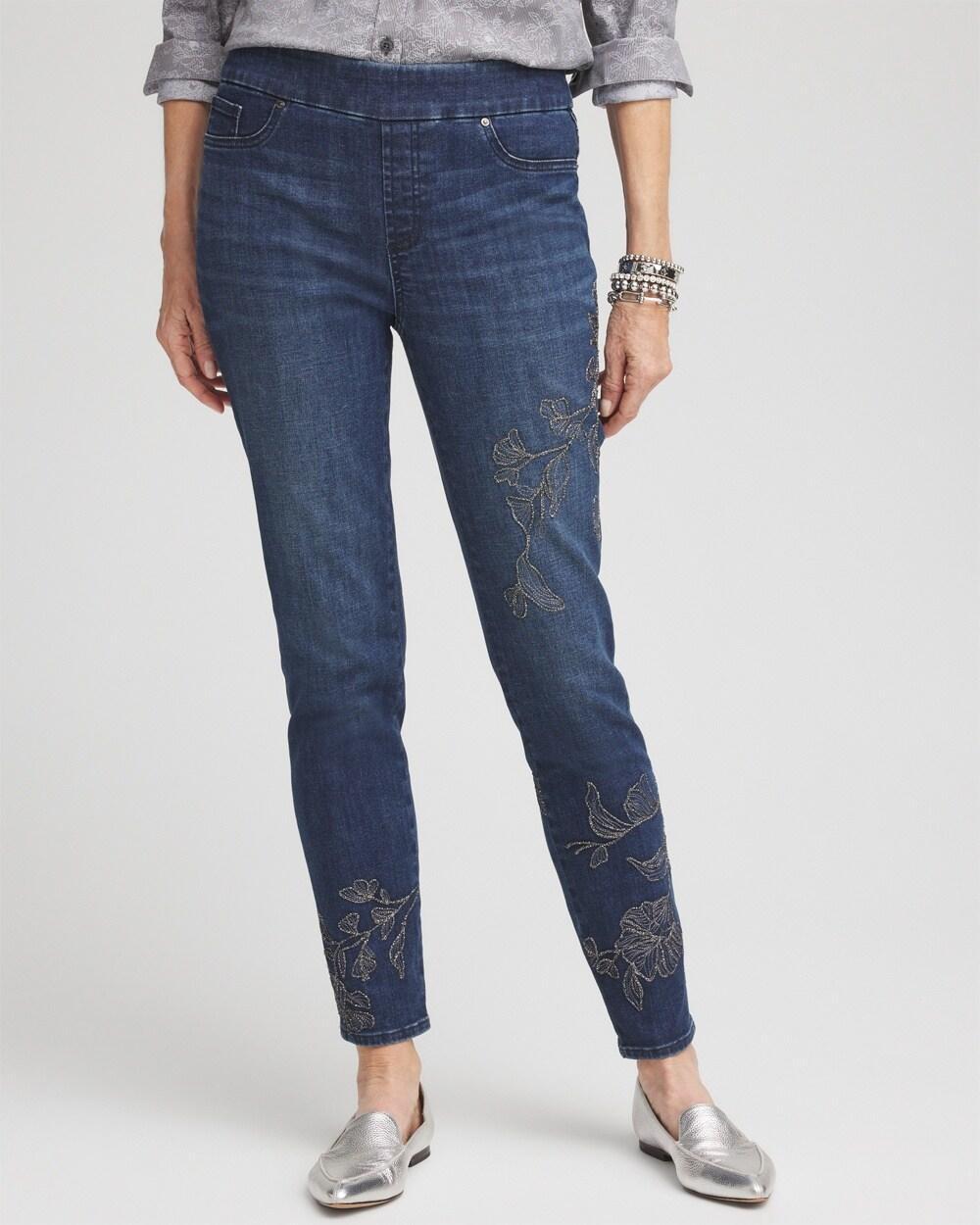 Women's Floral Embroidered Pull-On Ankle Jeggings Product Image