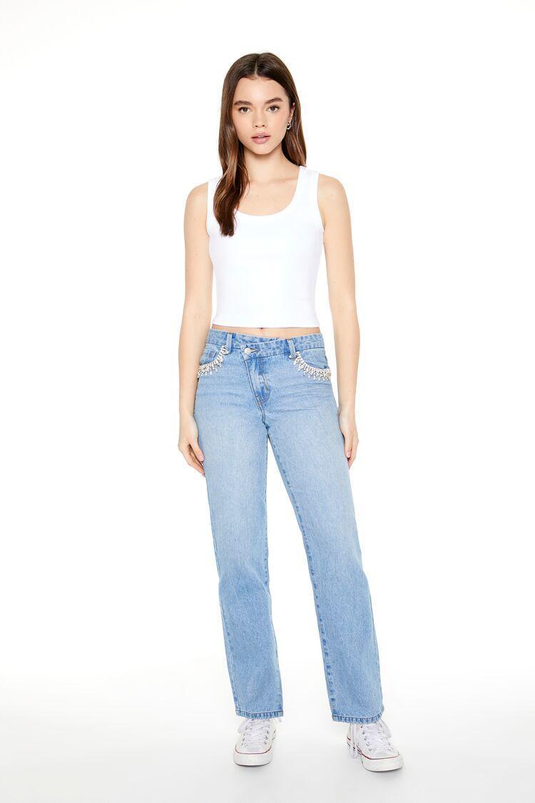 Rhinestone-Trim Straight Jeans | Forever 21 Product Image