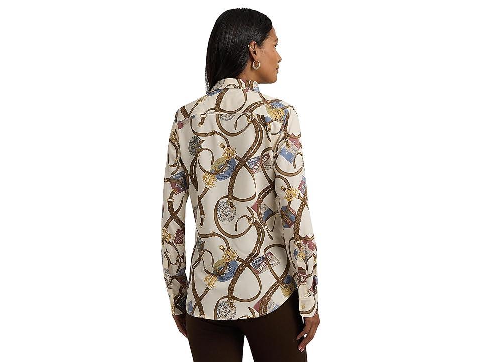 LAUREN Ralph Lauren Classic Fit Belting-Print Crepe Shirt (Cream ) Women's Clothing Product Image