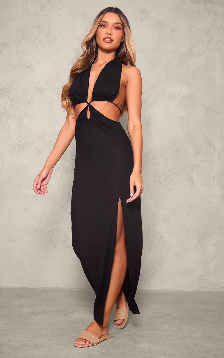 Black Halterneck Backless Maxi Dress Product Image