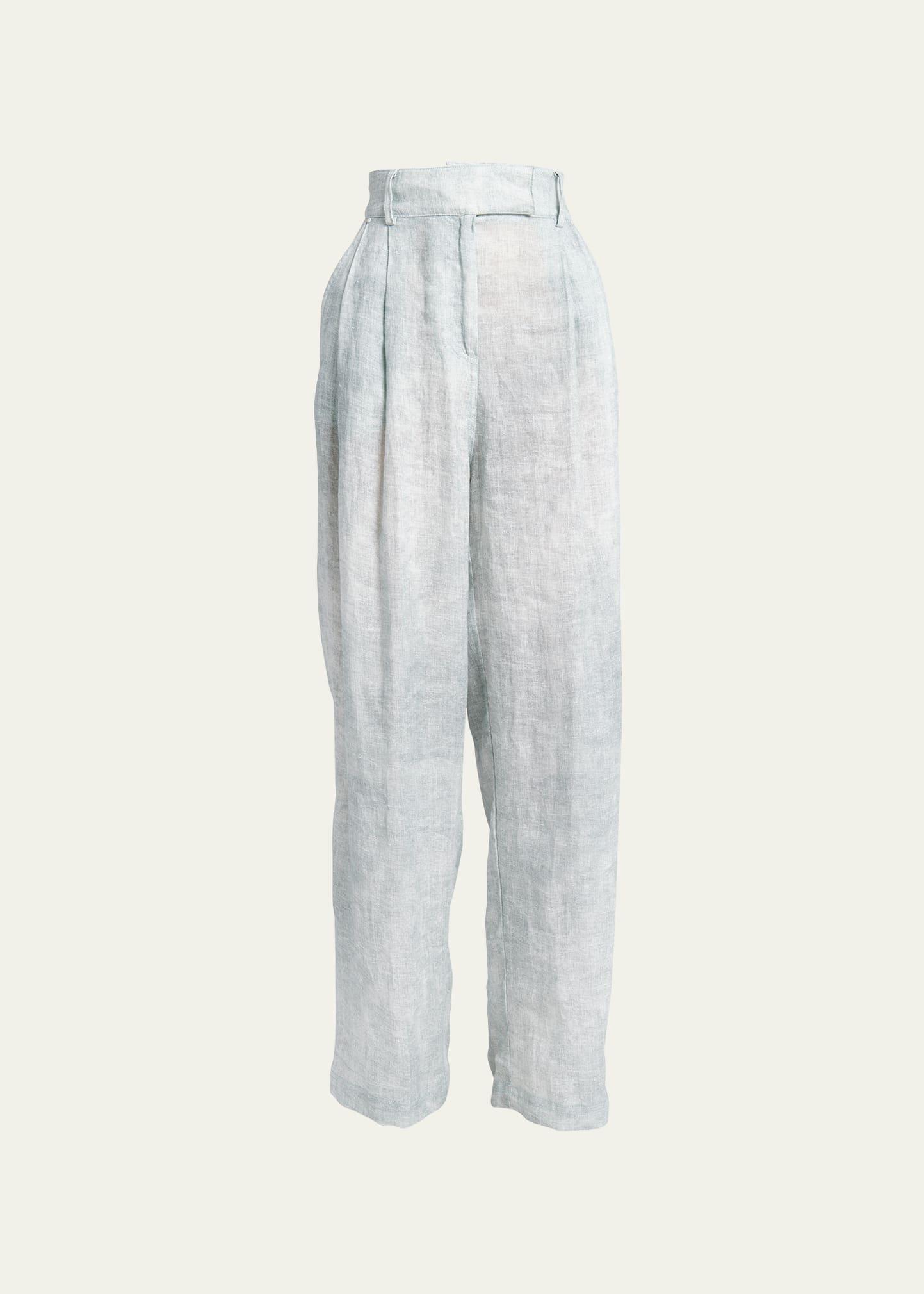 Linen Denim Effect Wide-Leg Pants Product Image