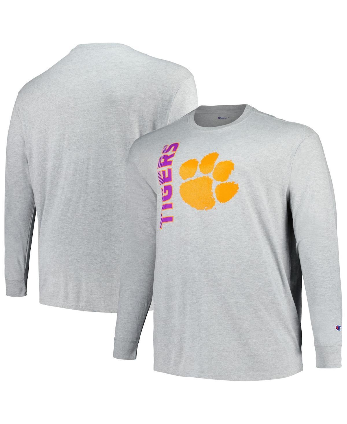 Mens Champion Heather Gray Clemson Tigers Big & Tall Mascot Long Sleeve T-Shirt Product Image