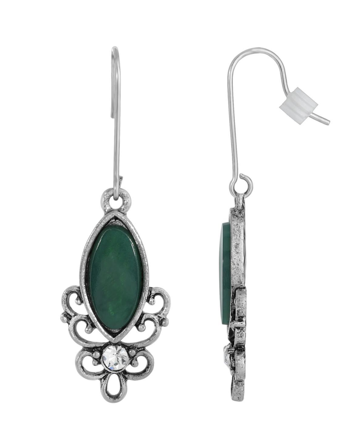 1928 Silver Tone Stone Filigree Drop Earrings, Womens, Green Product Image