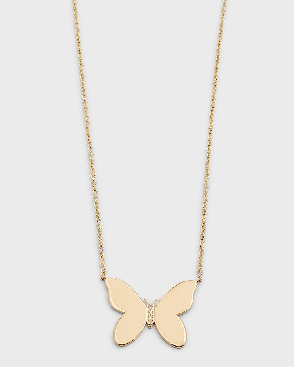 14k Plain Butterfly Necklace w/ Diamonds Product Image