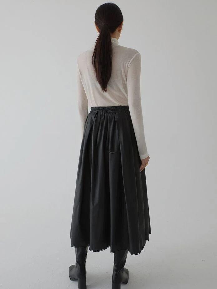 Elastic Waist Plain Midi A-Line Skirt Product Image