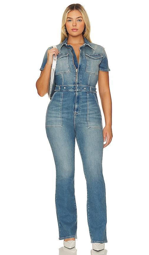 Womens Fit For Success Boot-Cut Denim Jumpsuit Product Image