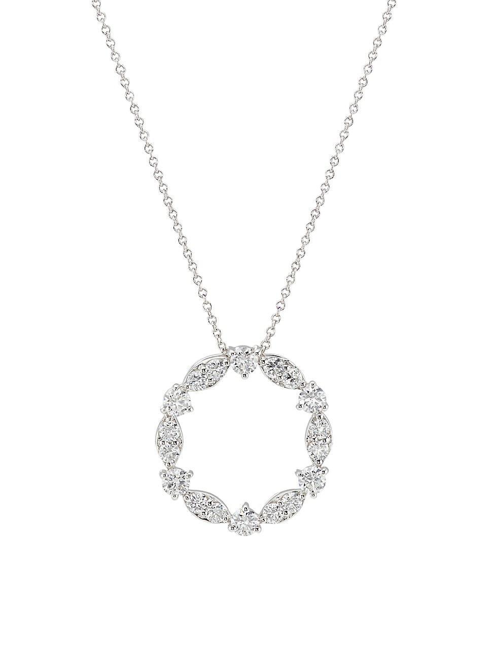 Womens 14K White Gold & 1.00 TCW Lab-Grown Diamond Circle Pendant Necklace Product Image