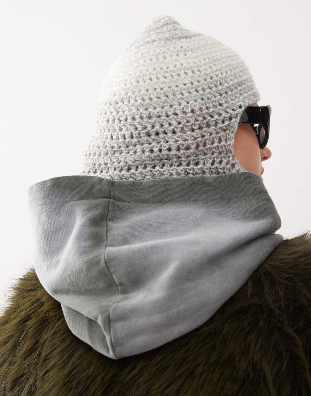 COLLUSION open stitch space dye balaclava in gray Product Image