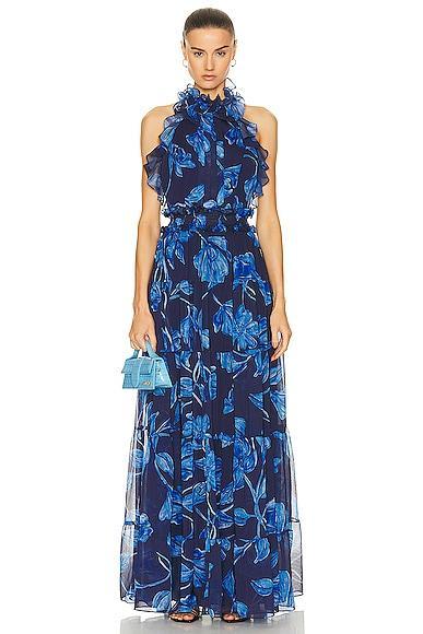 PatBO Nightflower Open Back Maxi Dress in Blue Product Image