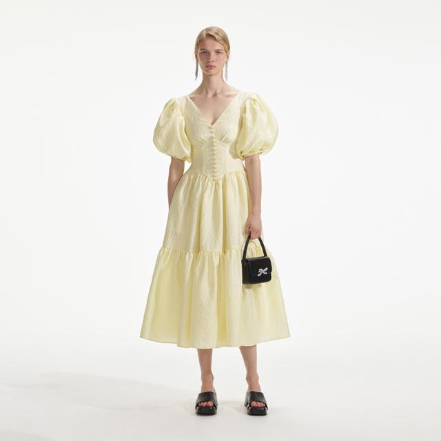 Yellow Jacquard Midi Dress Product Image