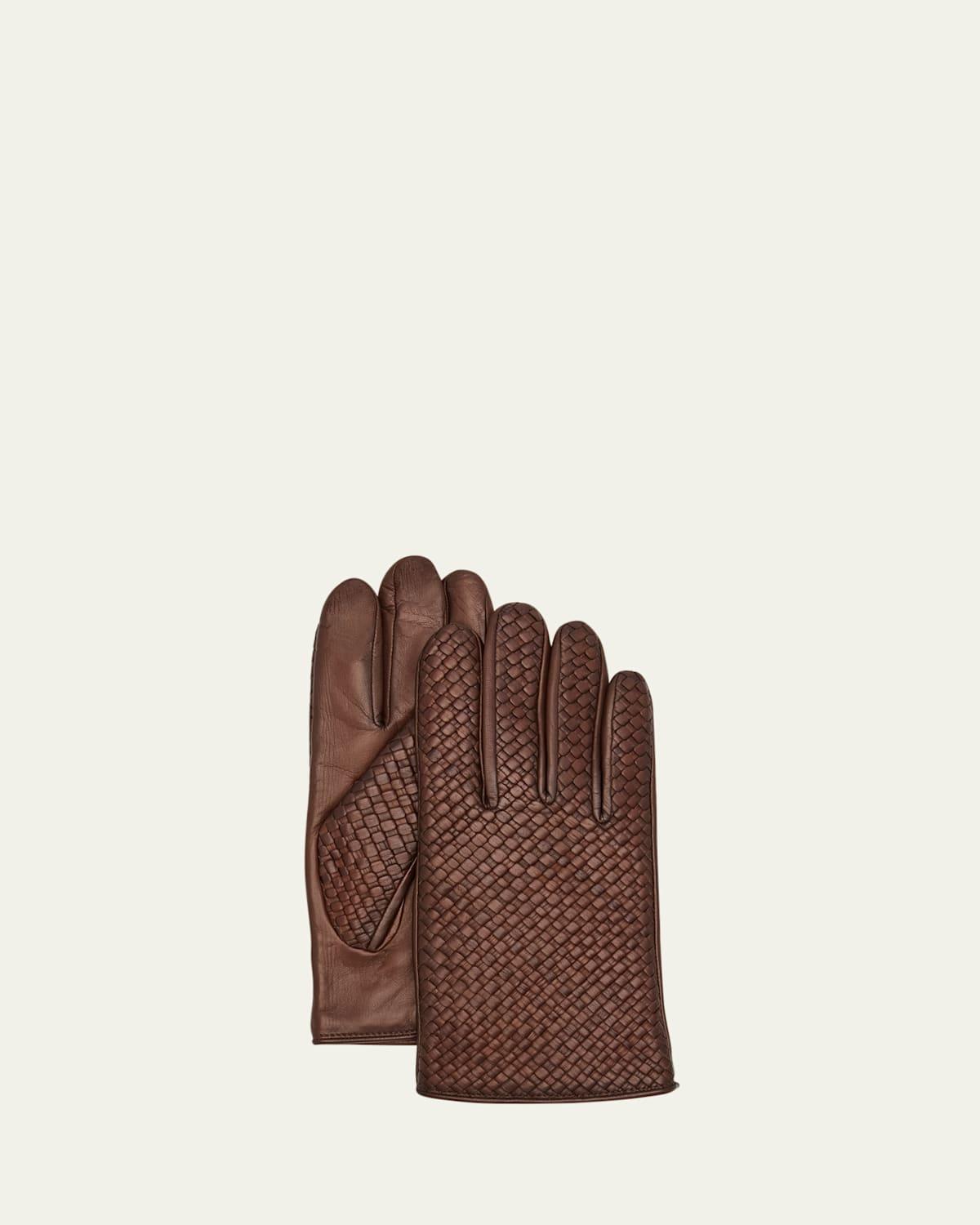 Mens Woven Patina Leather Gloves Product Image