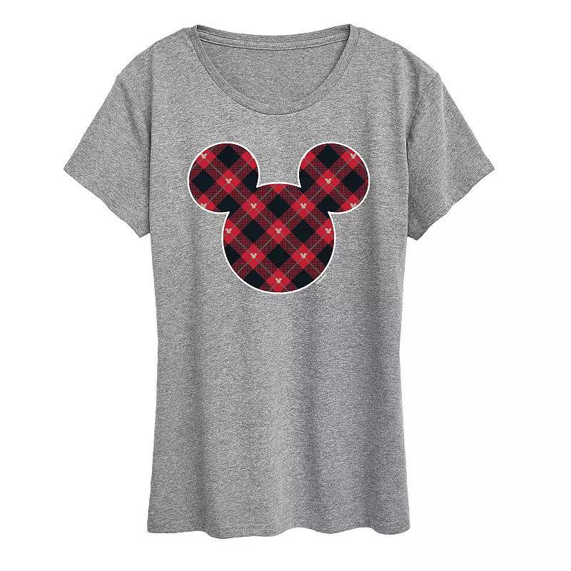 Disneys Mickey Mouse Womens Plaid Silhouette Graphic Tee, Girls Grey Gray Product Image