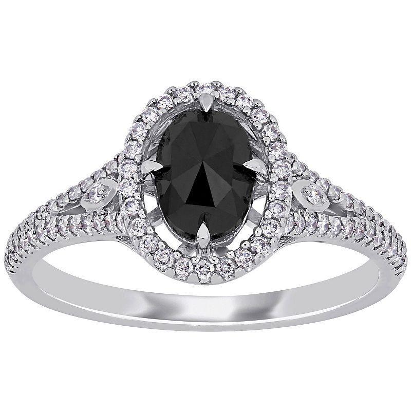 Stella Grace 14k White Gold 1-1/4 Carat T.W. Black & White Diamond Double Halo Engagement Ring, Womens Product Image