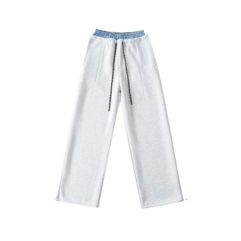 Drawstring Waist Mock Two Piece Straight Leg Sweatpants Product Image