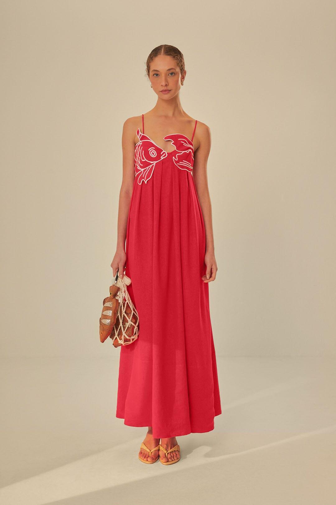 Red Fish Top Maxi Dress, RED / XXS product image