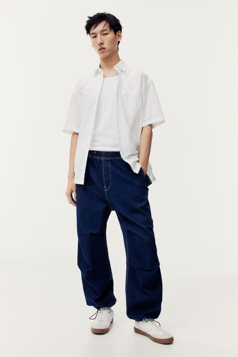 H & M - Loose Fit Parachute Pants - Blue Product Image