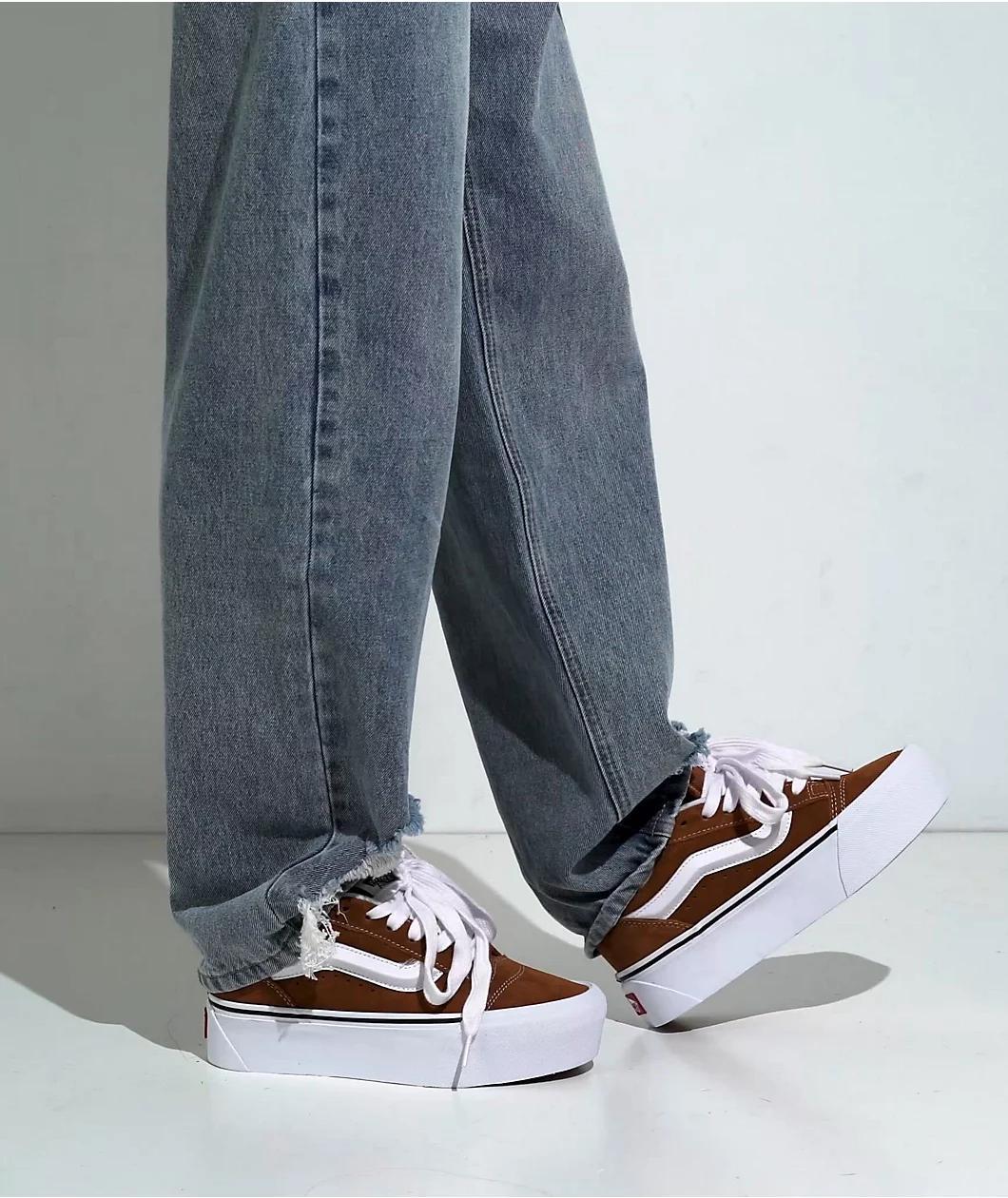 Vans Knu Skool Stack Brown Orange Skate Shoes Product Image