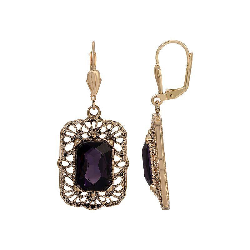 1928 Gold Tone Blue Square Leverback Earrings, Womens, Purple Product Image