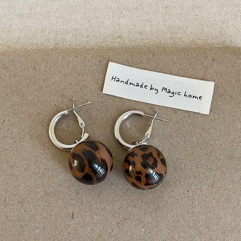 925 Sterling Silver Leopard Print Ball Drop Earring Product Image