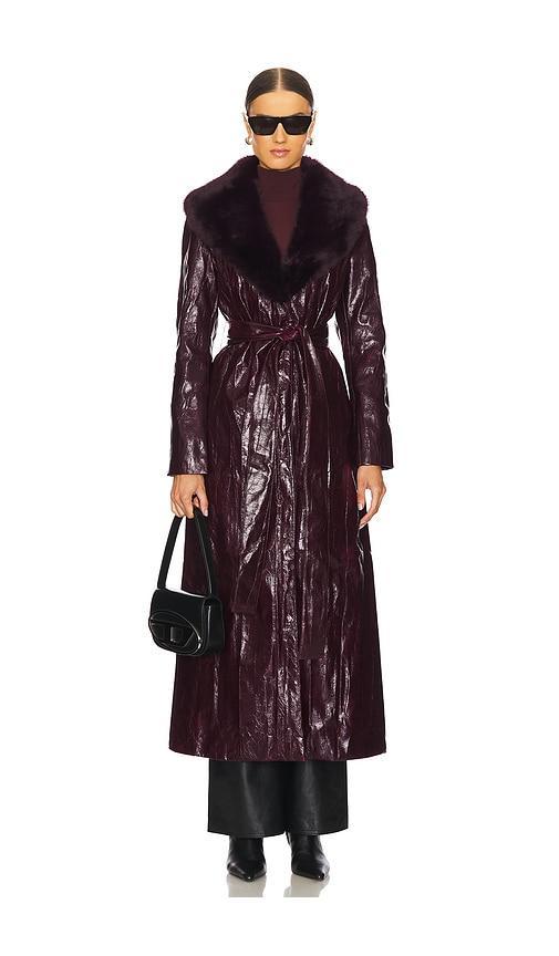 Bordeaux Faux Fur Collar Coat Product Image