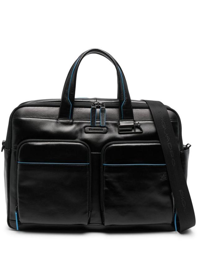 PIQUADRO Debossed Logo Leather Laptop Bag In Schwarz Product Image