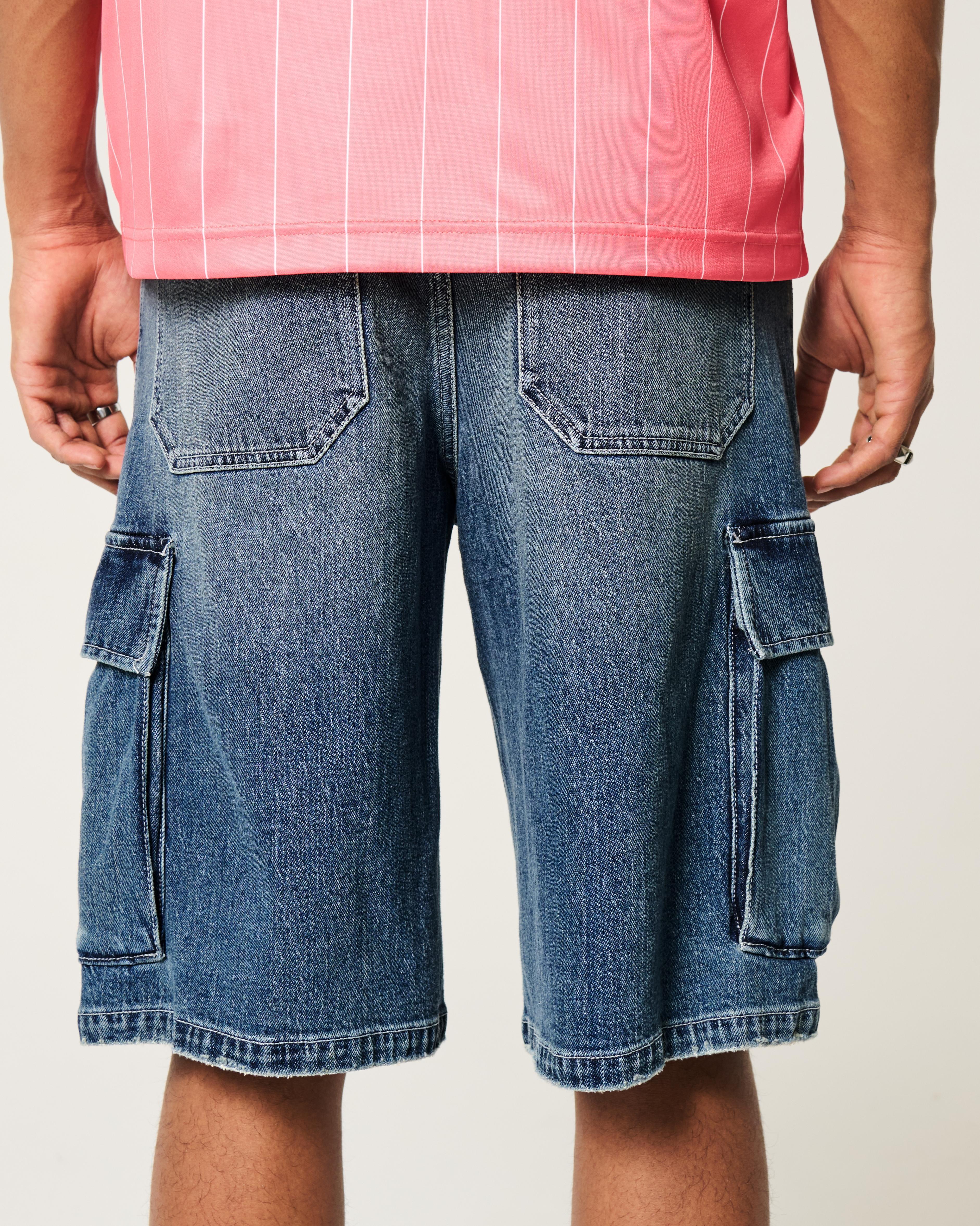 Medium Wash Super Baggy Denim Cargo Shorts Product Image