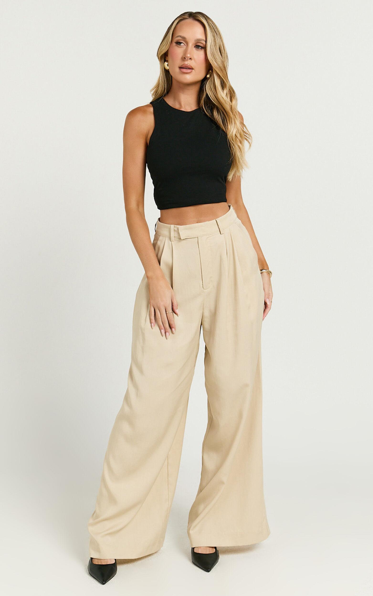 Clarke Pants - High Waist Wide Leg Pants in Stone Product Image