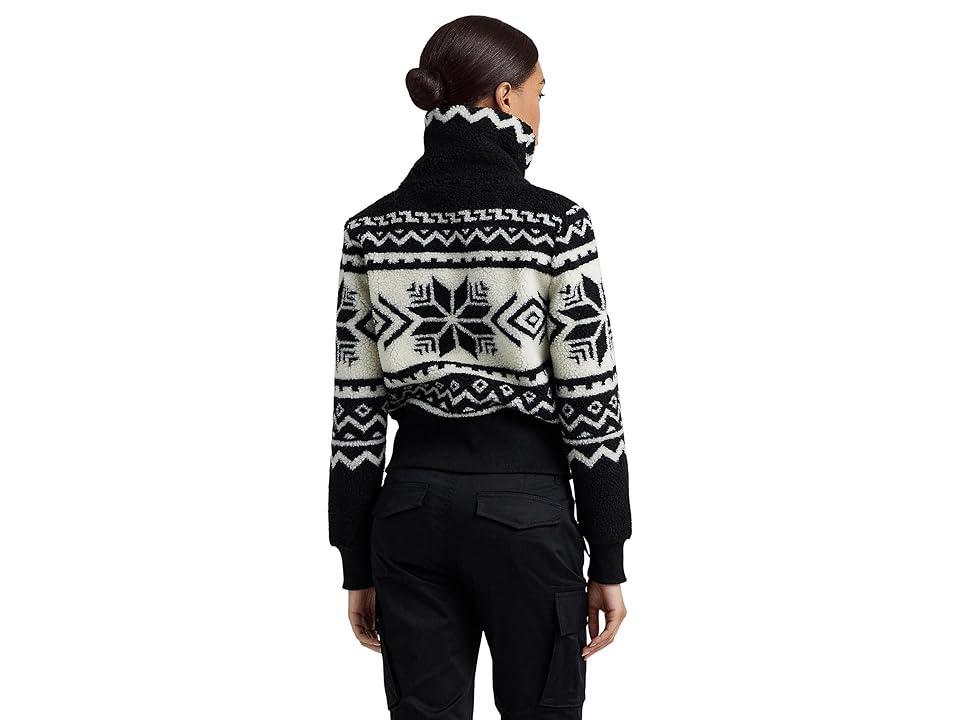 LAUREN Ralph Lauren Fair Isle Jacquard Fleece Mockneck Coat Cream) Women's Vest Product Image