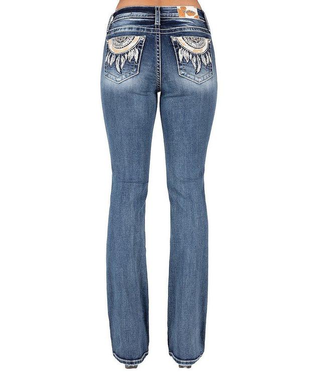 Miss Me Mid Rise Cowhide Dreamcatcher Pocket Bootcut Jeans Product Image