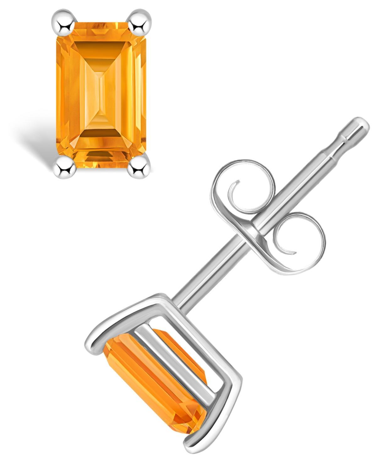 14k White Gold Emerald Cut Birthstone Stud Earrings, Womens, Orange Product Image